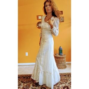 70s Calico lace prairie dress